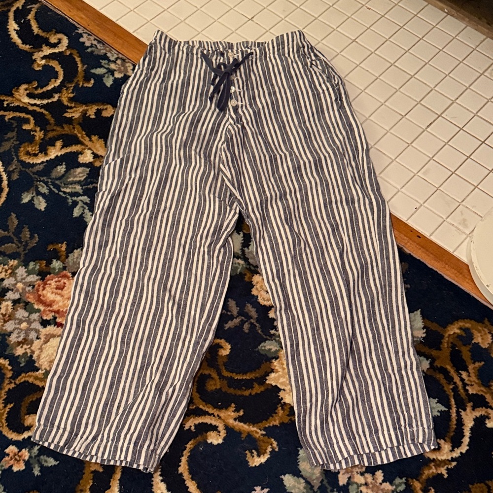 Chadwicks Blue and White Striped Linen Wide Leg Pants- worn a few times